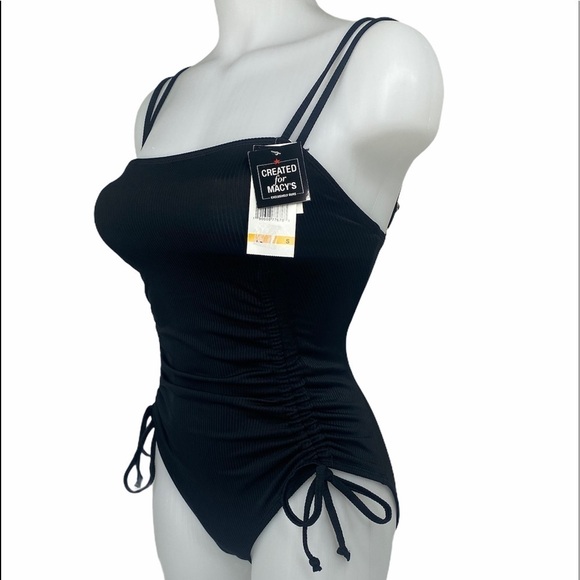 CALIFORNIA Waves Black Ribbed Side Tie Swimsuit - Picture 4 of 10